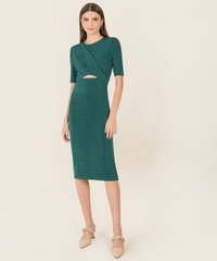 Solene Gathered Cutout Midi Dress in Green Women's Clothing Online