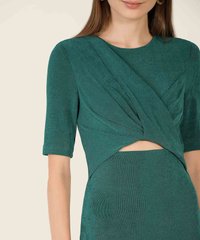 Solene Gathered Cutout Midi Dress in Green Close Up View