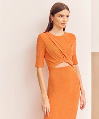 Solene Gathered Cutout Midi in Orange Online Dresses Singapore