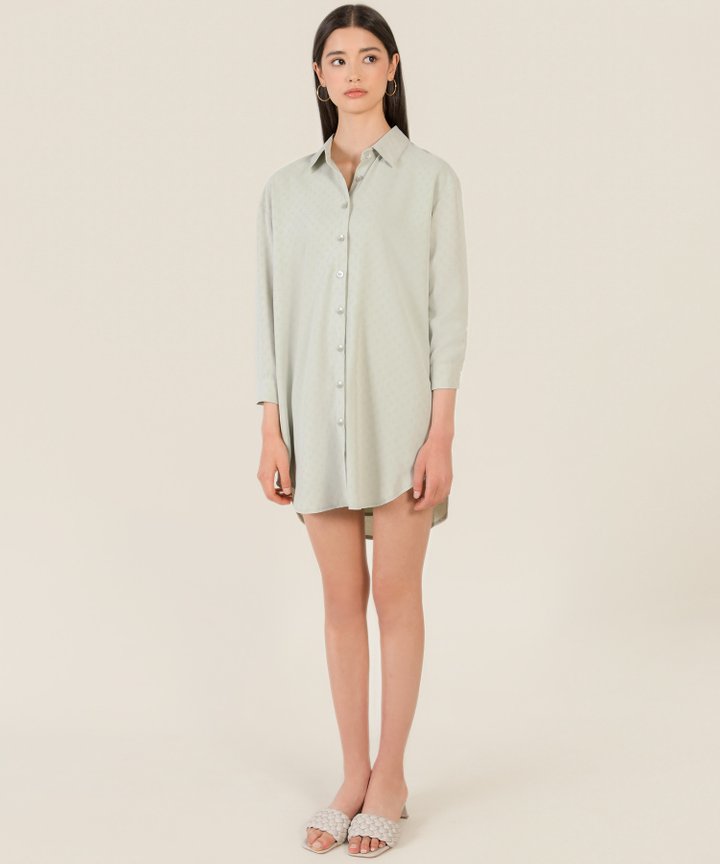 Halle Dotty Oversized Shirtdress - Sage