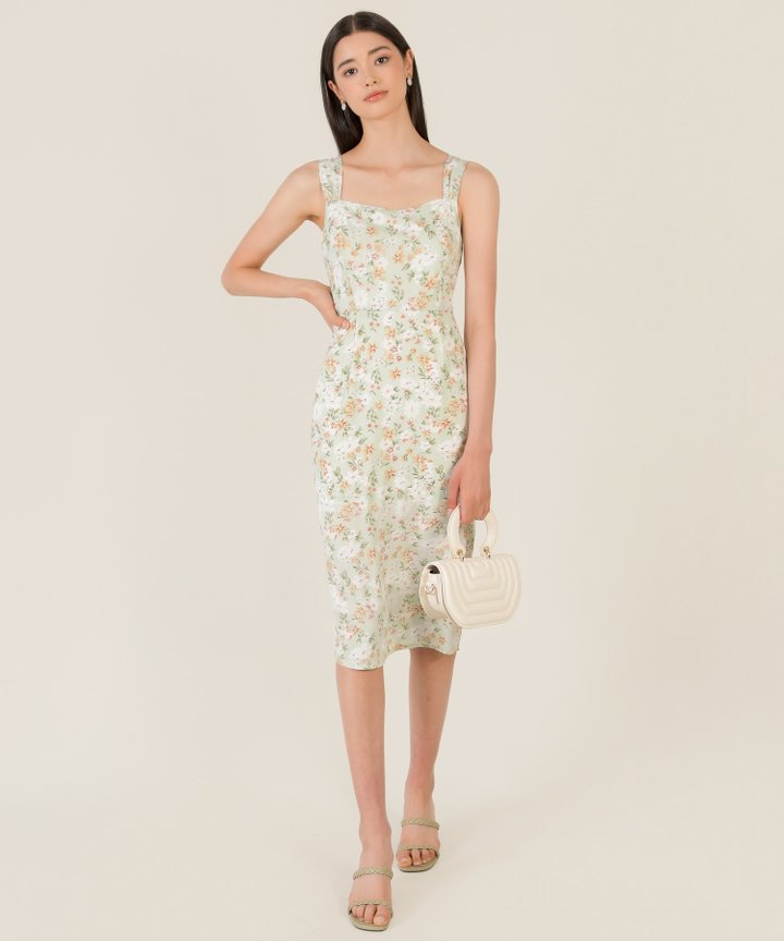 Innerbloom Floral Square Neck Midi Dress - Green Tea
