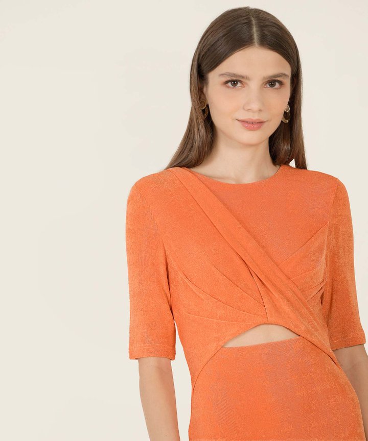 Solene Gathered Cutout Midi Dress - Orange Sherbert