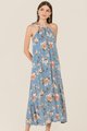 Rena Abstract Floral Halter Maxi in Blue Women's Dresses Online