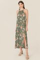 Rena Abstract Floral Halter Maxi in Olive Women's Dresses Online