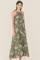 Rena Abstract Floral Halter Maxi in Olive Women's Clothing Online