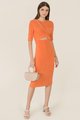 Solene Gathered Cutout Midi in Orange Women's Dresses Online