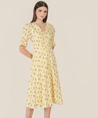 Catalunya Floral Button Down Midi Dress in Yellow Singapore Blogshop Online