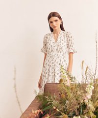 Catalunya Floral Button Down Midi Dress in White Fashion Online Store