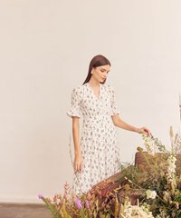 Catalunya Floral Button Down Midi Dress in White Online Singapore