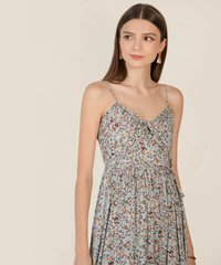 Cherie Floral Twist Front Maxi Dress in Light Blue Close Up View