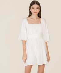 Iman Ruched Pouf Sleeve Dress in White Women's Clothing Online