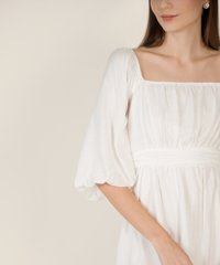 Iman Ruched Pouf Sleeve Dress in White Fashion Online Store