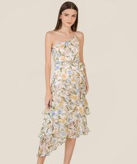 Thessa Floral One Shoulder Ruffle Midaxi in White Women's Dresses Online