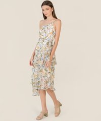Thessa Floral One Shoulder Ruffle Midaxi Dress in White Singapore Blogshop Onlin