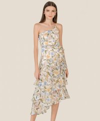 Thessa Floral One Shoulder Ruffle Midaxi Dress in White Fashion Online Store