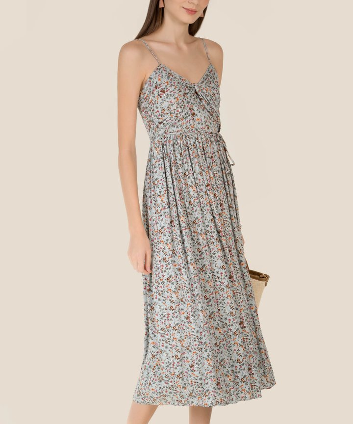 Cherie Floral Twist Front Maxi Dress - Light Blue