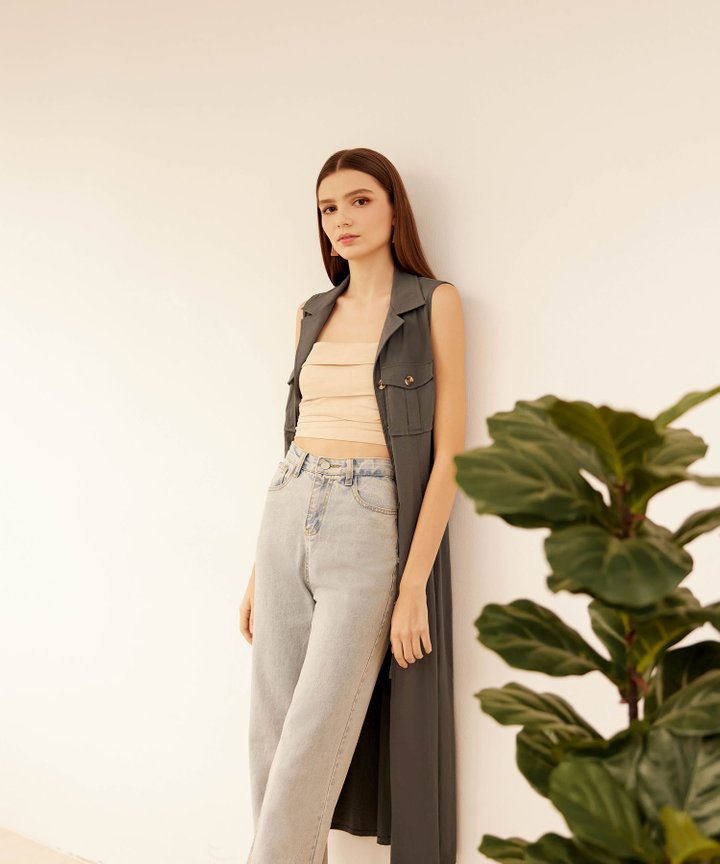 Bindi Linen Ruched Cropped Top - Sand