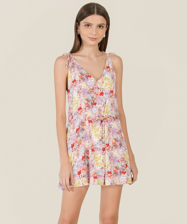 Zia Floral Tie Shoulder Playsuit - Purple