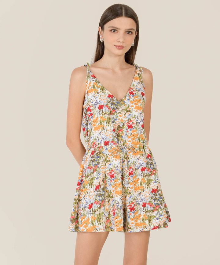 Zia Floral Tie Shoulder Playsuit - Spring Green