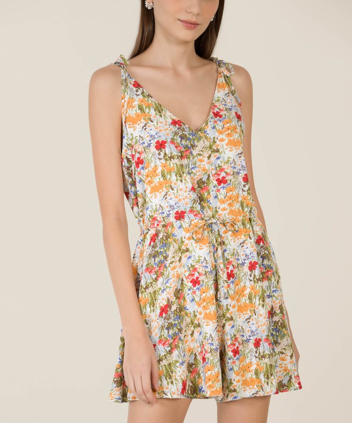 Zia Floral Tie Shoulder Playsuit - Spring Green