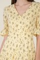 Catalunya Floral Button Down Midi Dress in Yellow Close Up View