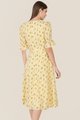 Catalunya Floral Button Down Midi Dress in Yellow Back View