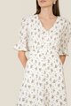 Catalunya Floral Button Down Midi Dress in White Close Up View