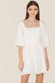 Iman Ruched Pouf Sleeve Dress in White Women's Clothing Online
