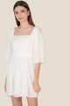 Iman Ruched Pouf Sleeve Dress in White Singapore Blogshop Online