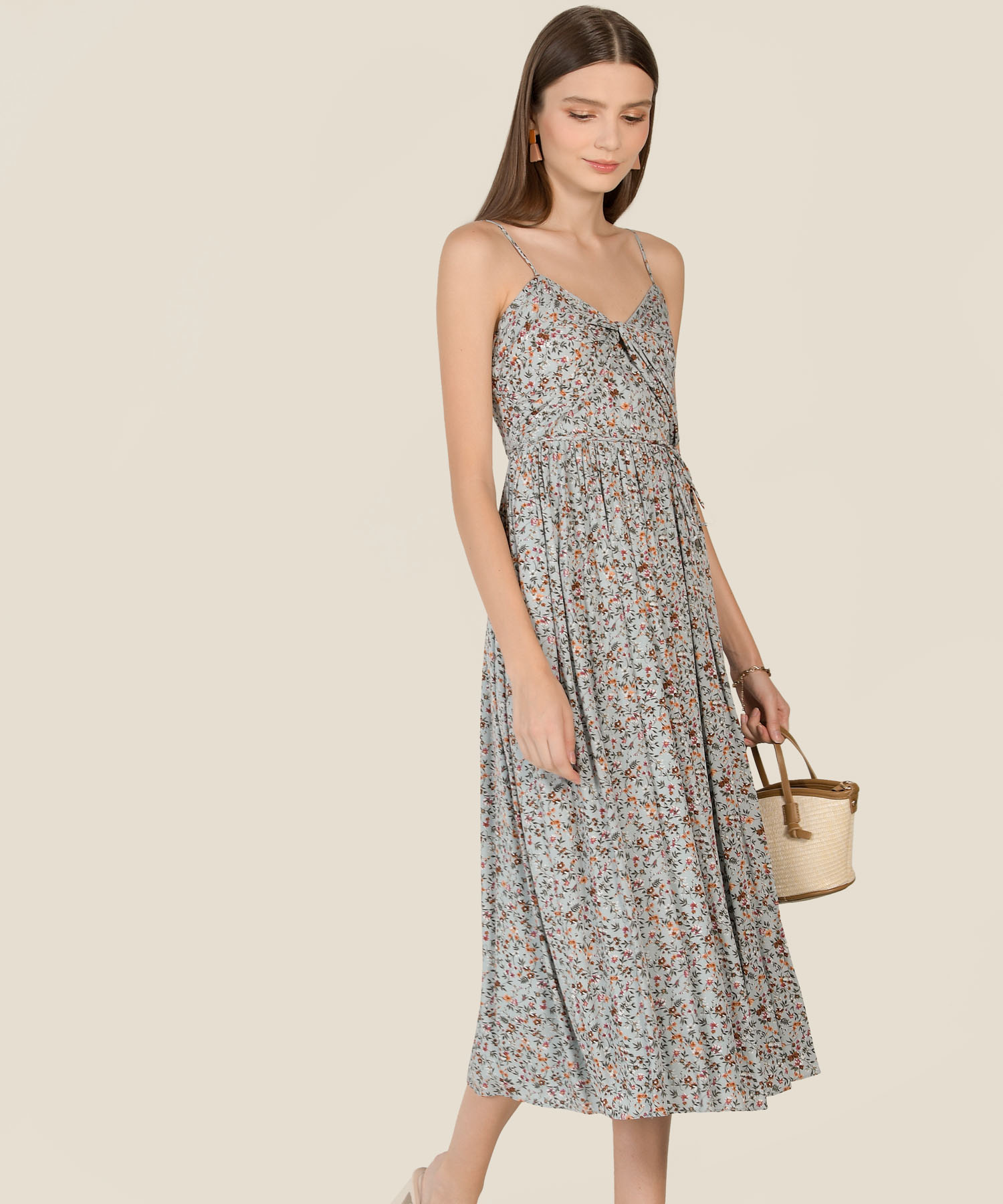 Cherie Floral Twist Front Maxi Dress in Light Blue Women's Clothing Online