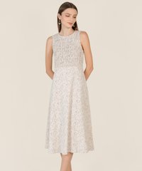 Allaire Floral Smocked Midi Dress in Beige Women's Apparel Online
