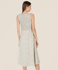 Allaire Floral Smocked Midi Dress in Spring Blue Back View