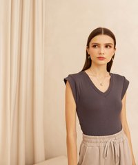 Antalya Cotton V-Neck Tee in Dark Ash Fashion Online Store