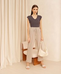 Antalya Cotton V-Neck Tee in Dark Ash Online Women's Fashion