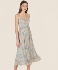 Art Floral Ruffle Midi Dress in Sky Blue Women's Clothing Online