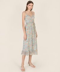 Art Floral Ruffle Midi Dress in Sky Blue Female Fashion Online