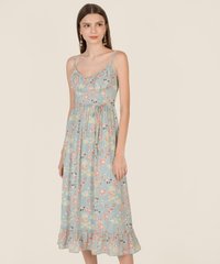 Art Floral Ruffle Midi Dress in Sky Blue Online Women's Fashion