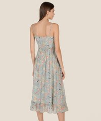 Art Floral Ruffle Midi Dress in Sky Blue Casual Women's Wear