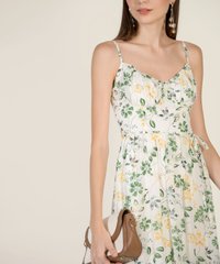Art Floral Ruffle Midi Dress in White Women's Clothing Online
