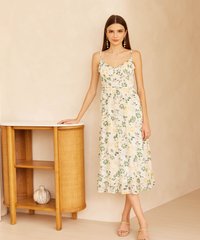 Art Floral Ruffle Midi Dress in White Online Clothes Singapore Shopping