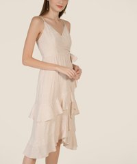 Marisol Gingham Overlay Ruffle Midi Dress in Apricot Fashion Online Store