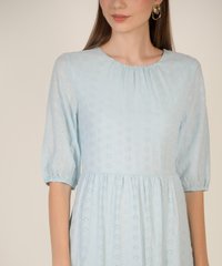 River Broderie Midi Dress in Baby Blue Close Up View