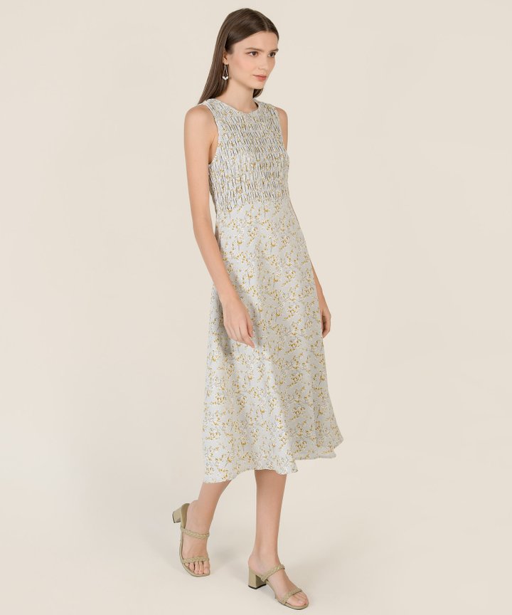 Allaire Floral Smocked Midi Dress - Spring Blue