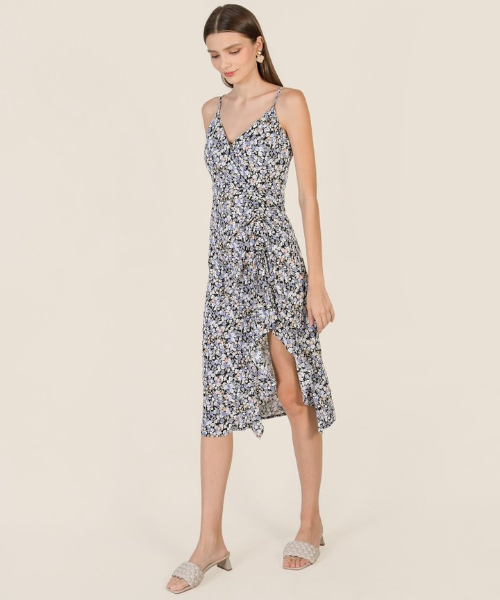 Belina Floral Ruffle Midi Dress - Black