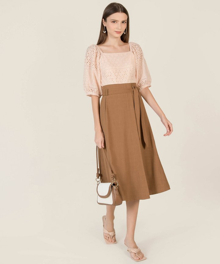 Mallory Belted Midi Skirt - Mocha