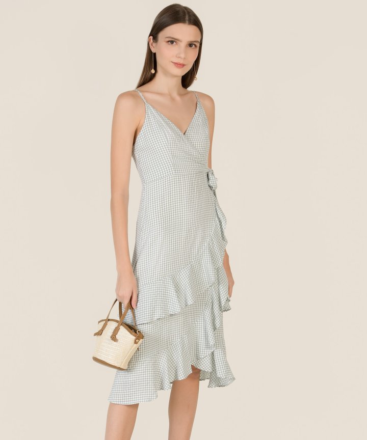 Marisol Gingham Overlay Ruffle Midi Dress - Sea Green