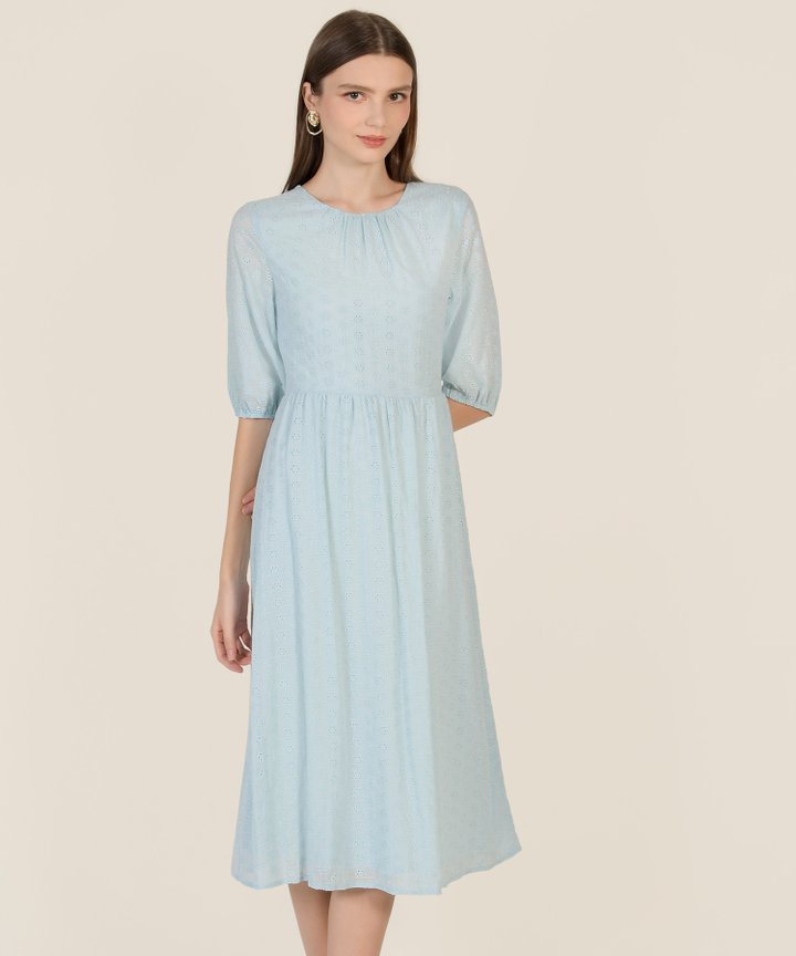 River Broderie Midi Dress - Baby Blue