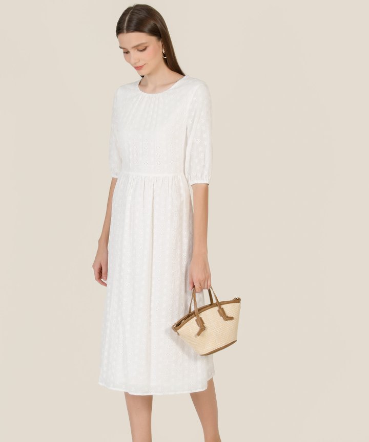 River Broderie Midi Dress - White