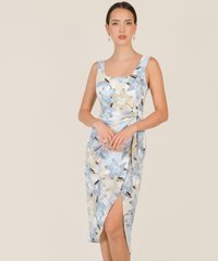 Cassa Floral Overlay Midi Dress in Carolina Blue Women's Clothing Online