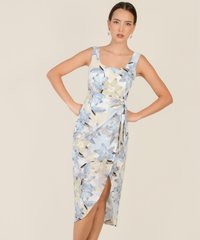 Cassa Floral Overlay Midi Dress in Carolina Blue Online Clothes Singapore Shoppi